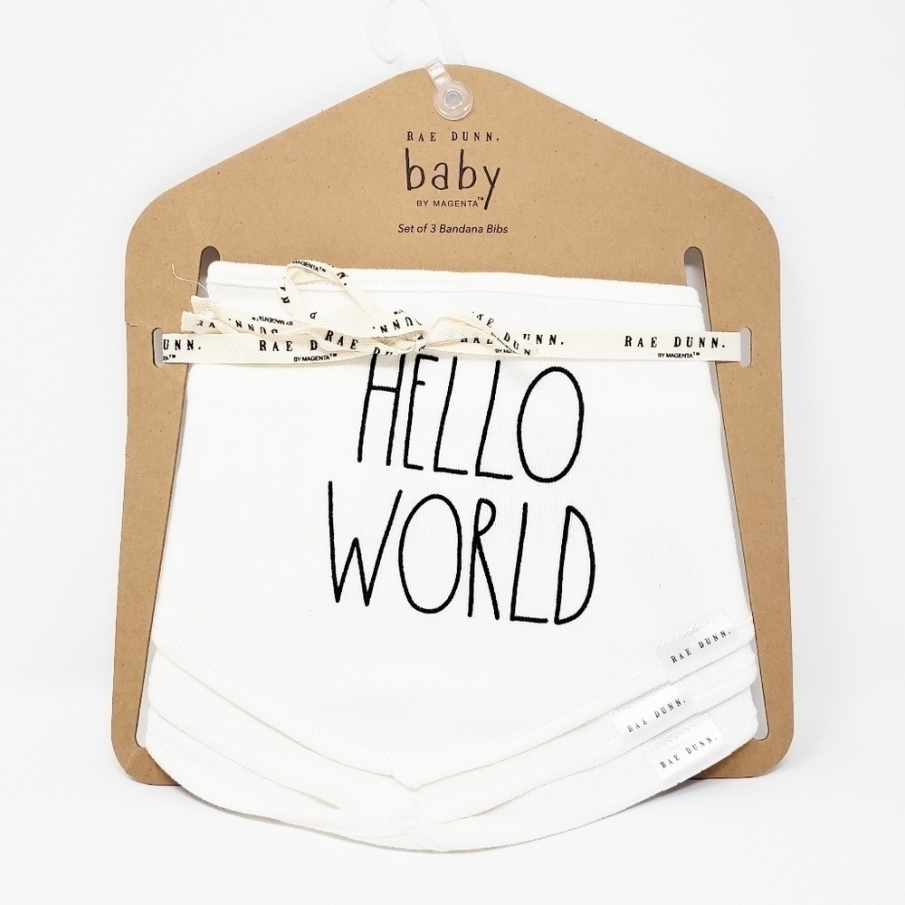 RAE DUNN Hello World bib set bandana style
